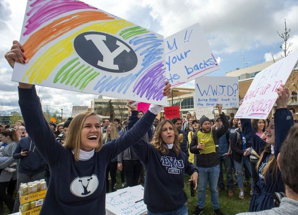 In an Act of Protest, BYU Students Light Mountside Logo In Pride Colors